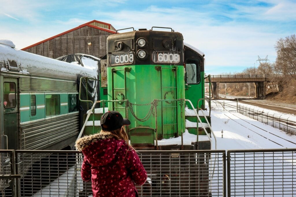 green train at the minnesota transportation museum in st paul minnesota
