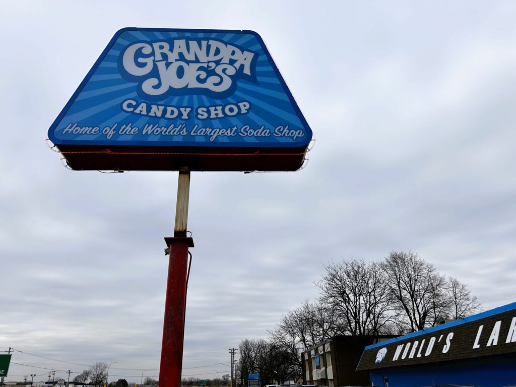 Grandpa Joe's Candy Shop front sign