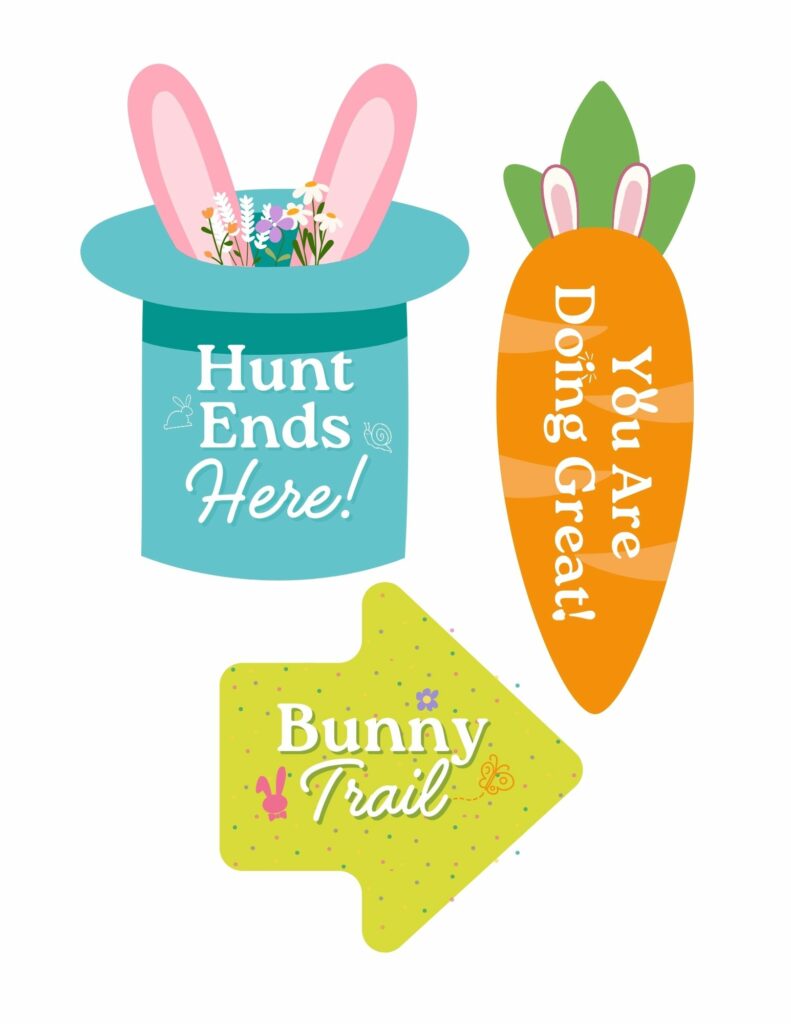 Egg Hunt Kit with egg hunt ends here, bunny trail signs