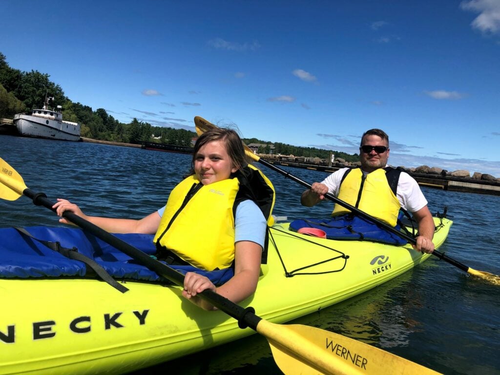 kayaking in bayfield in the caves