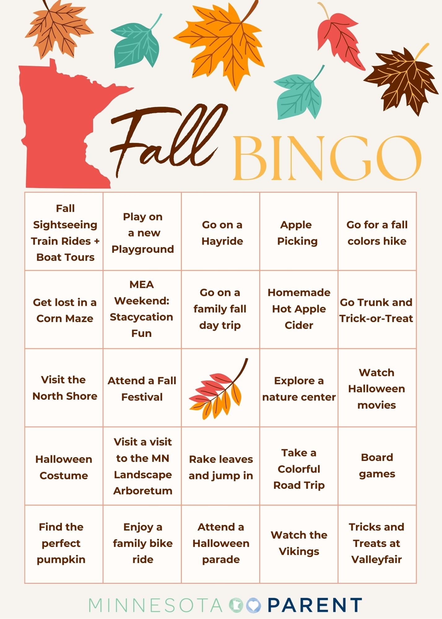 Minnesota Parent Fall Family Bingo