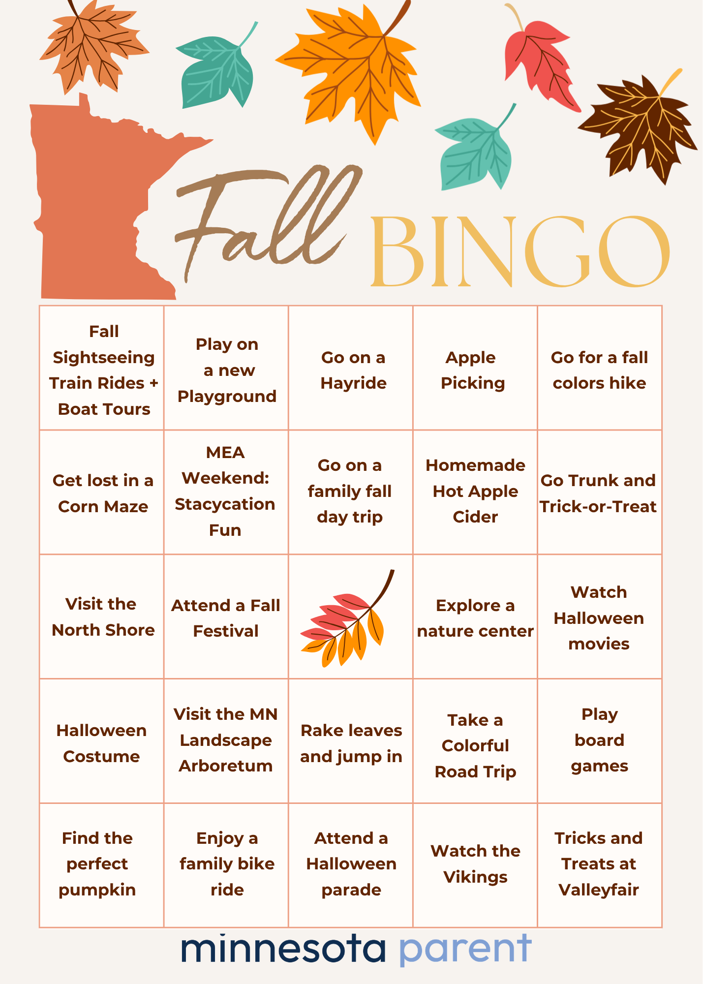 Minnesota Parent Fall Family Bingo