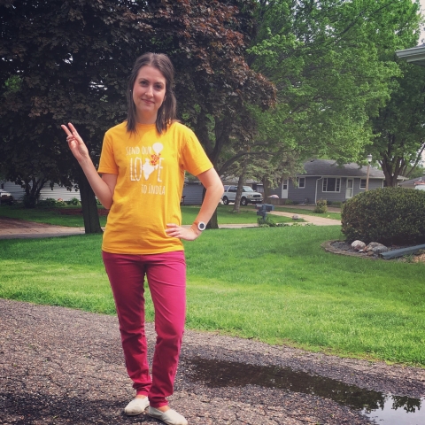 Anna Guntlisbergen’s family used custom-designed “Send Our Love to India” T-shirts to help raise money for the adoption of their daughter, Zimrah.
